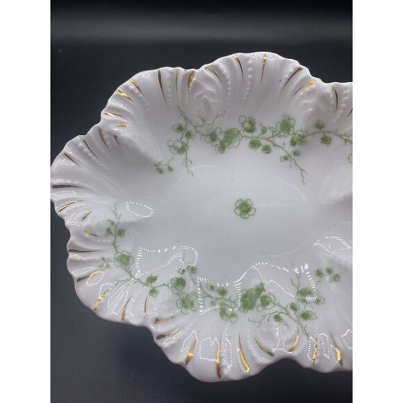 Harme, Lovering & Clary serving bowl ruffled edge white gold green - Picture 3 of 4